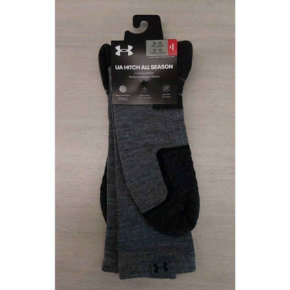 Under Armour 1292832 UA Hitch All Season Cushioned Boot Socks Heather Gray(8-12)